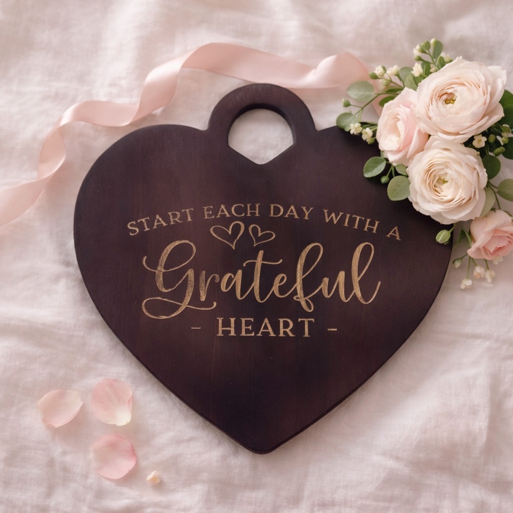 NEW Handcrafted Heart Cutting Board Start Each Day With a Grateful Heart